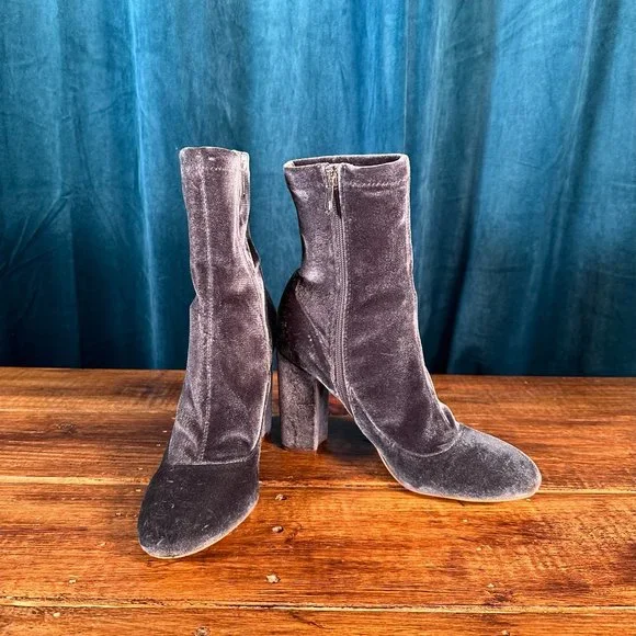 Sam Edelman Calexa Velvet Mid Calf Sock Heeled Bootie Gray - Picture 3 of 11